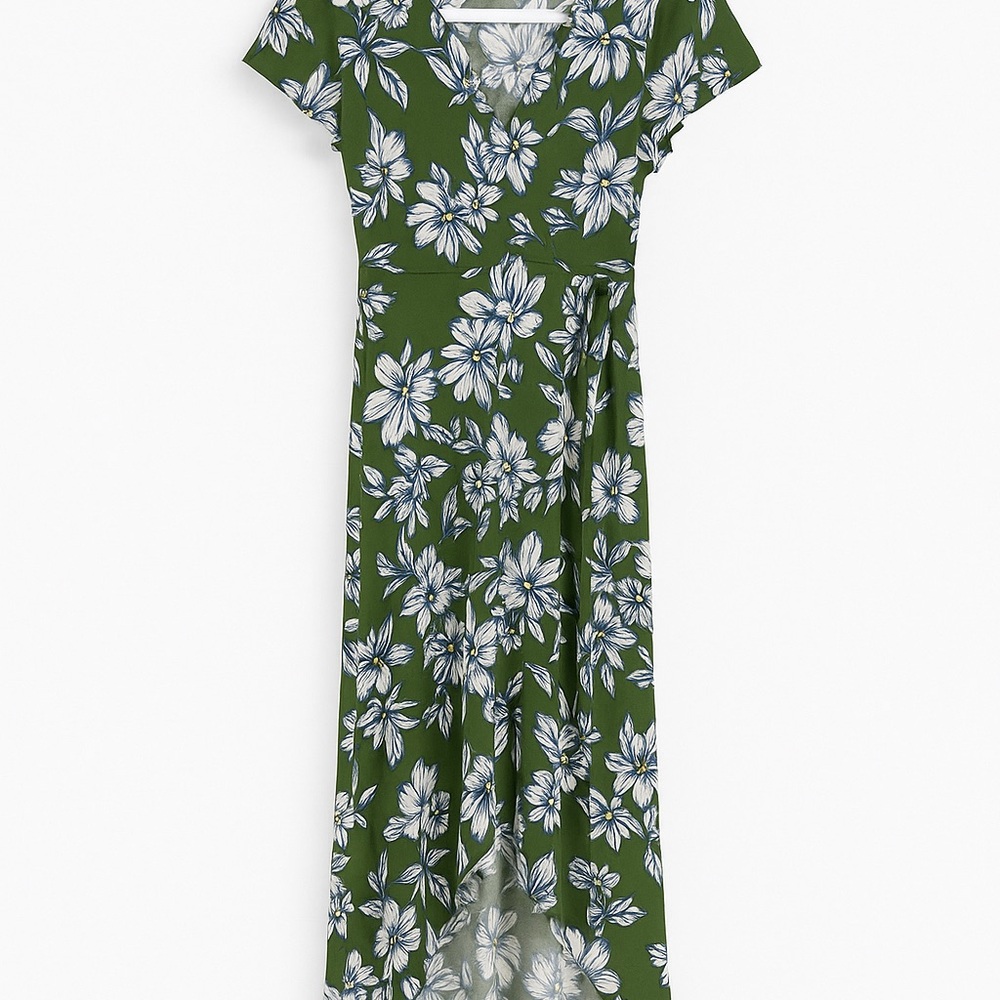 Elegant Floral High Low Dress in Green